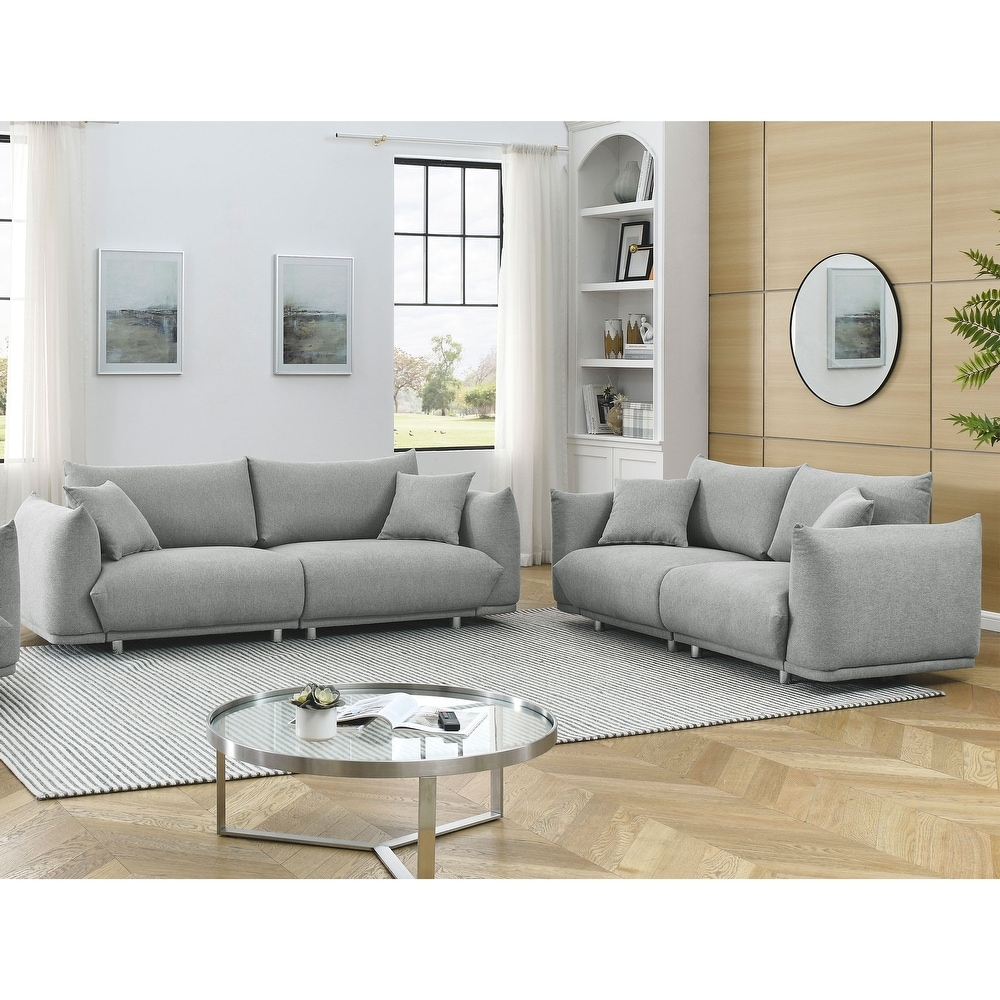 2 Piece Fabric Living Room Combination Sofa Set with 4 Pillows