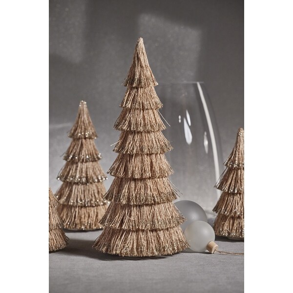 All Natural Abaca Rope Decorative Tree w/ Champagne Glitter Trim，21.75