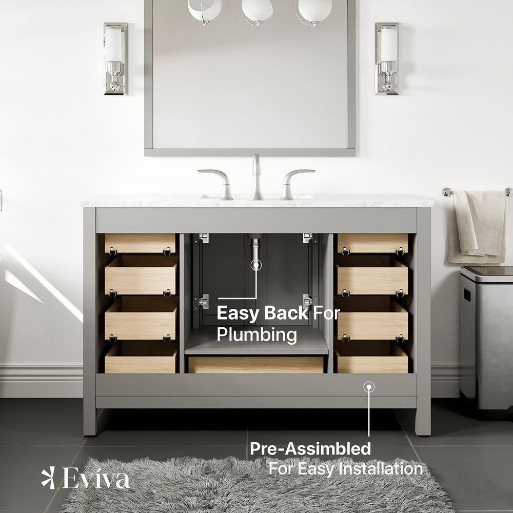 Eviva Aberdeen 48 in. W x 22 in. D x 35 in. H Bath Vanity in Gray with White Carrara Marble Top with White Sink EVVN412-48GR