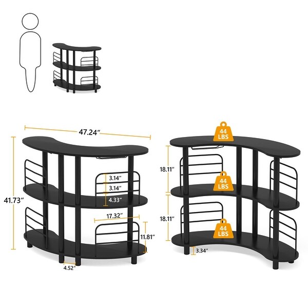 3 Tier Liquor Bar Unit， Wine Bar Cabinet with Storage Shelves with Wine Glass Holder for Home/Kitchen/Bar