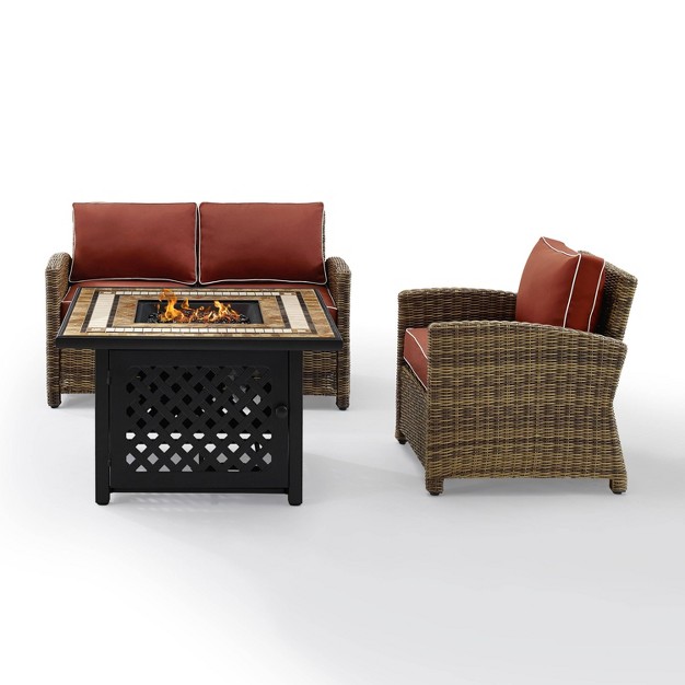 3pc Bradenton Outdoor Steel Fire Pit Set Sangria weathered Brown Crosley