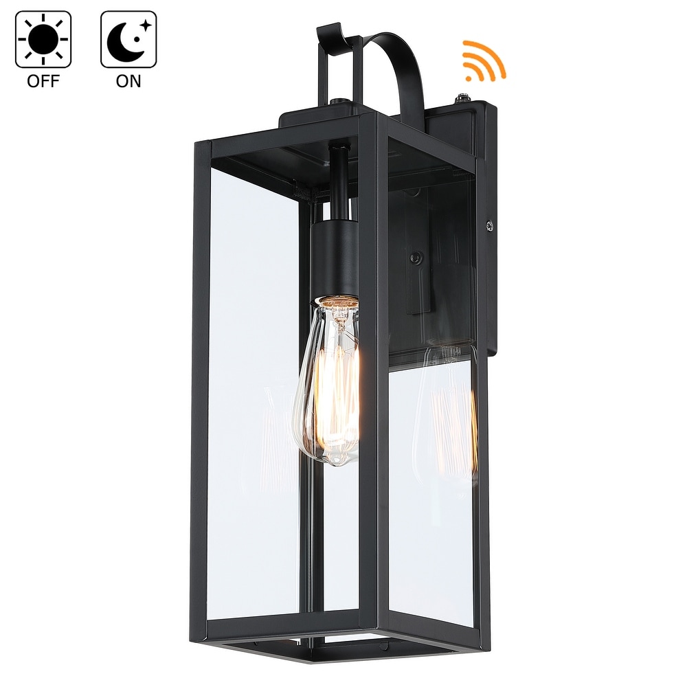 2 pack 17.7 in. 1 Light Matte Black Outdoor Wall Lantern Sconce with Clear Glass（Dusk to Dawn could be chosen）