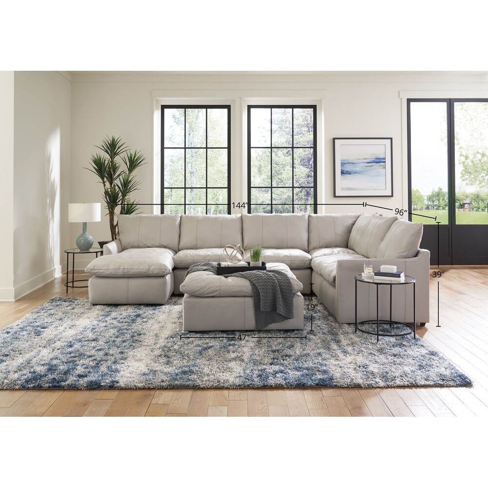 Hopewell 4 Piece Genuine Leather Sectional Chaise with Ottoman  Ice