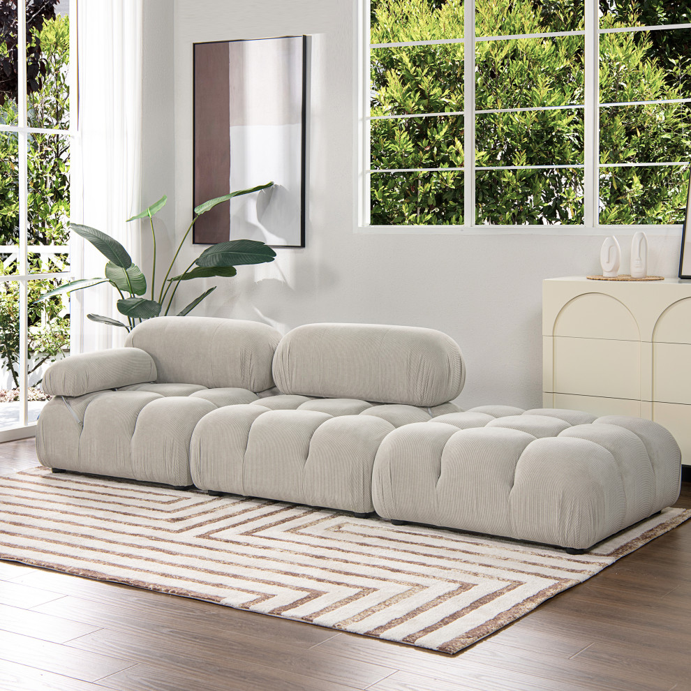 Marcel 109.5 quotBubble Modular Modern Square Tufted Single Arm Chaise Sofa   Transitional   Sofas   by Jennifer Taylor Home  Houzz