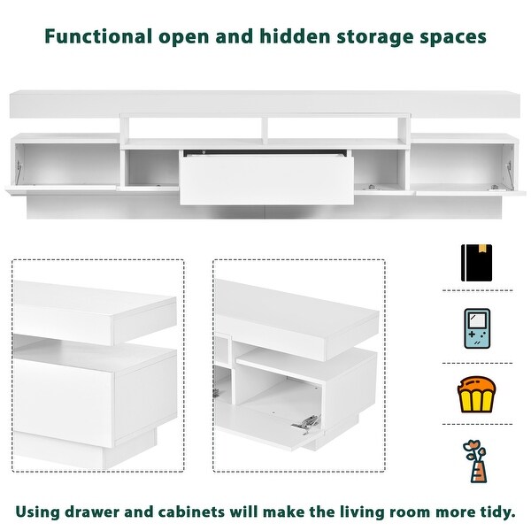 67''W Modern High Gloss TV Stand TV Storage Cabinet with 4 Open ShelvesandRGB LED Lights Entertainment Center for 75 Inch TV