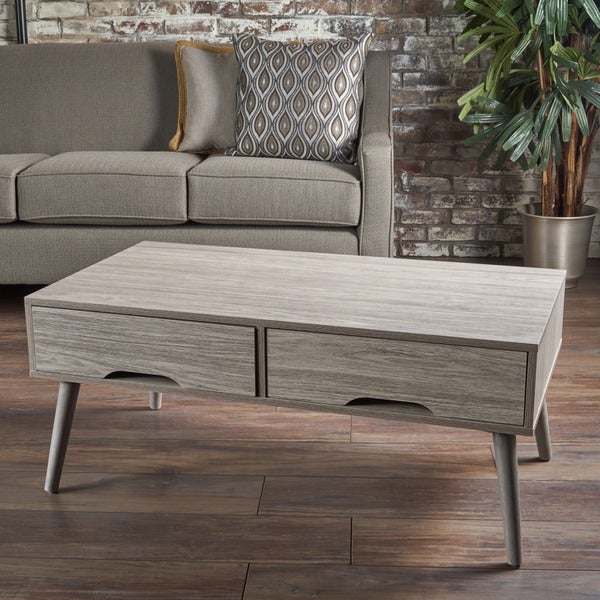 Noemi Mid Century Modern Rectangular Wood Coffee Table with Drawers by Christopher Knight Home