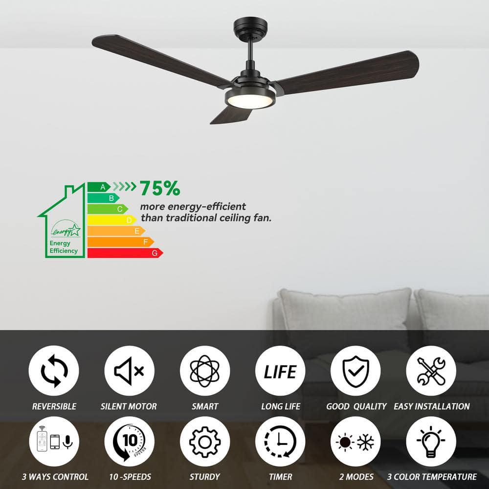 CARRO Veter 56 in Dimmable LED IndoorOutdoor Black Smart Ceiling Fan with Light and Remote Works with AlexaGoogle Home