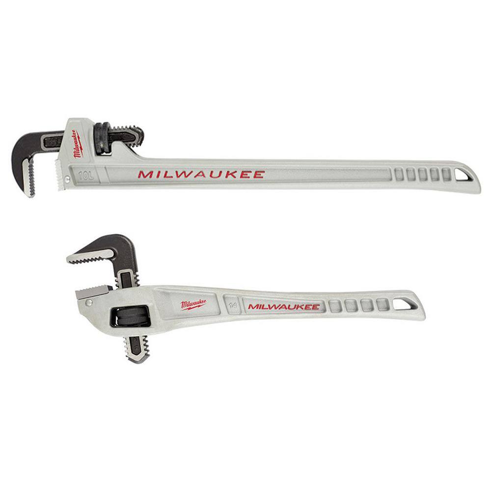 MW 10 in. Aluminum Pipe Wrench with POWERLENGTH Handle with 14 in. Aluminum Offset Pipe Wrench 48-22-7213-48-22-7184