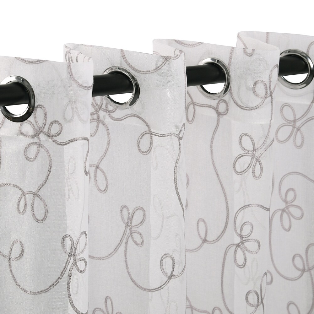 Superior Bohemian Floral Scroll Sheer Curtain Set with 2 Panels