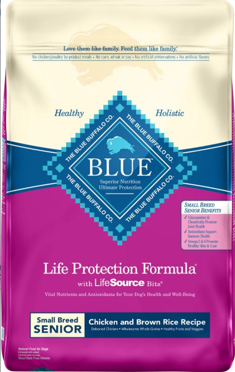 Blue Buffalo Life Protection Formula Small Breed Senior Chicken and Brown Rice Dry Dog Food， 15 Lb. Bag