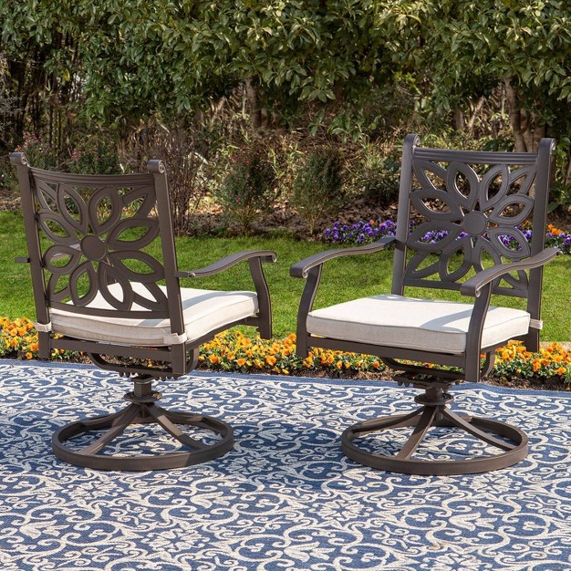 2pk Outdoor Extra Wide Cast Aluminum Swivel Chairs With Cushions Captiva Designs