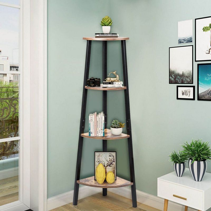 Hivago 4-Tier Industrial Metal Frame Corner Bookcase