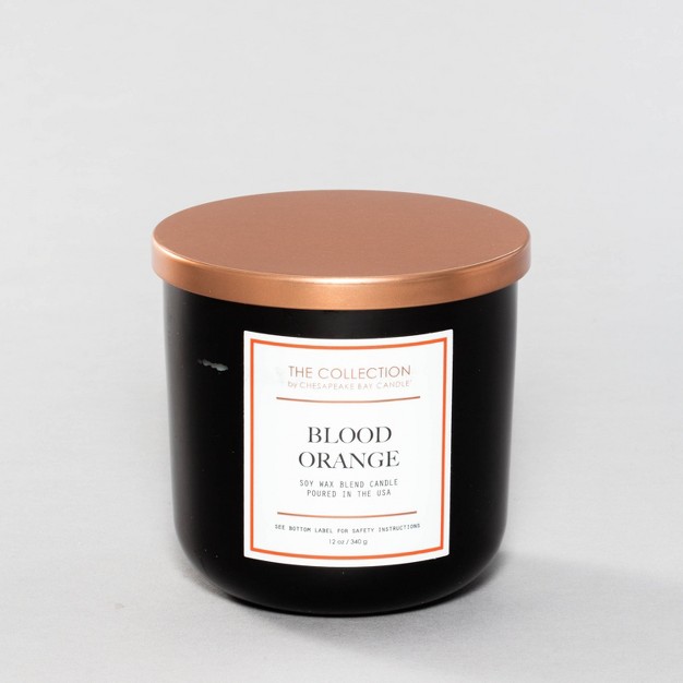 2 wick Black Glass Blood Orange Lidded Jar Candle 12oz The Collection By Chesapeake Bay Candle