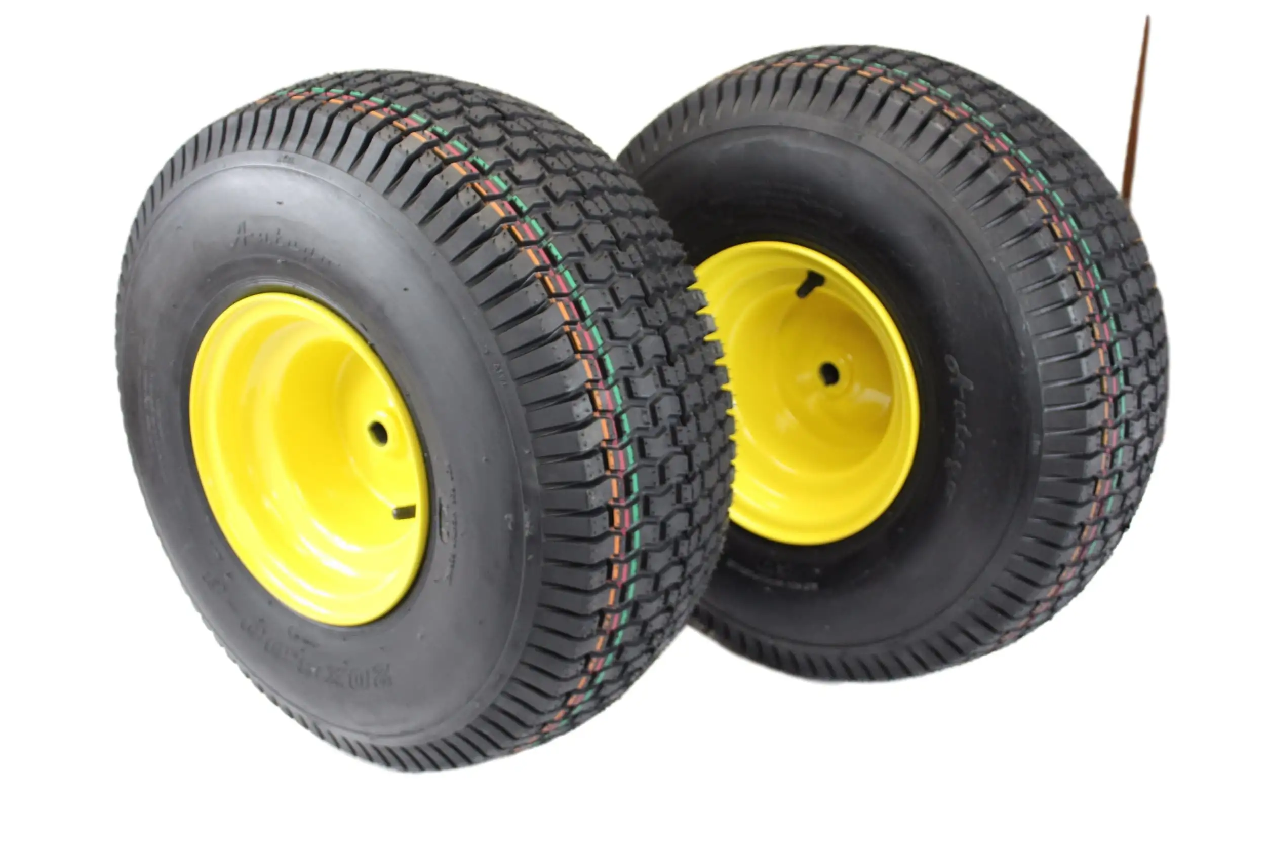 Antego Tire and Wheel (Set of 2) 20x8.00-8 John Deere Yellow Tires and Wheels 4 Ply for Lawn and Garden Mower Turf Tires