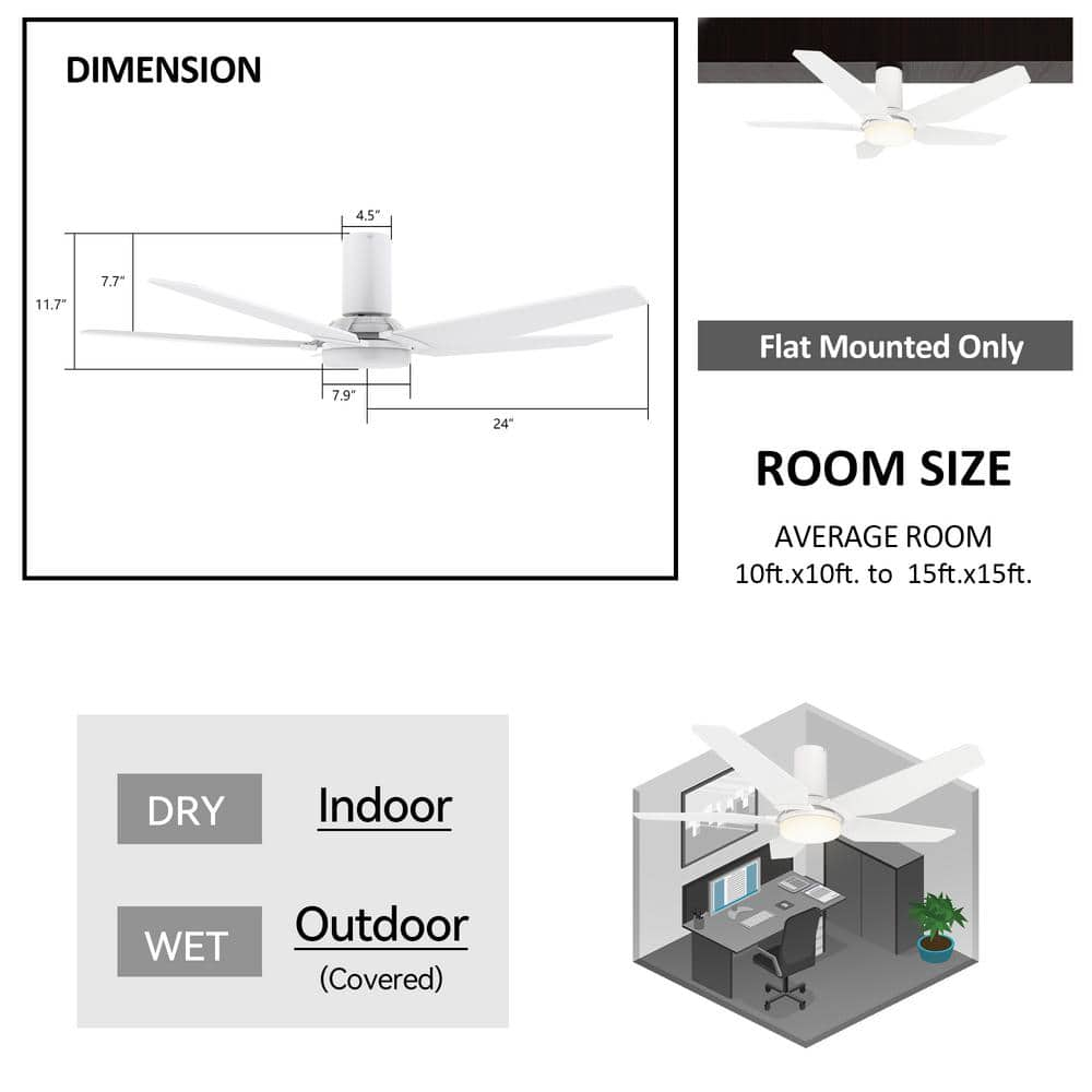 CARRO Voyager 48 in Dimmable LED IndoorOutdoor White Smart Ceiling Fan with Light and Remote Works with AlexaGoogle Home