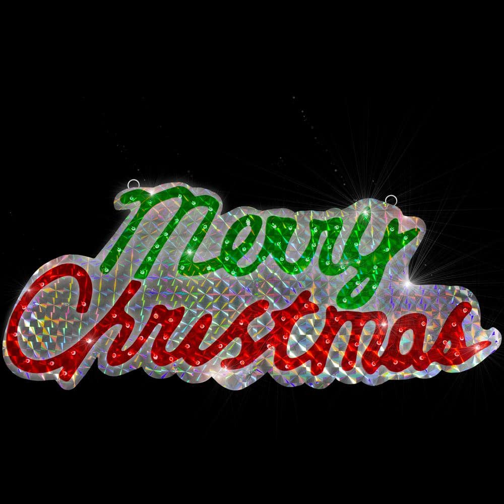 45.5 in. Lighted Holographic Merry Christmas Sign Outdoor Decoration 34336420