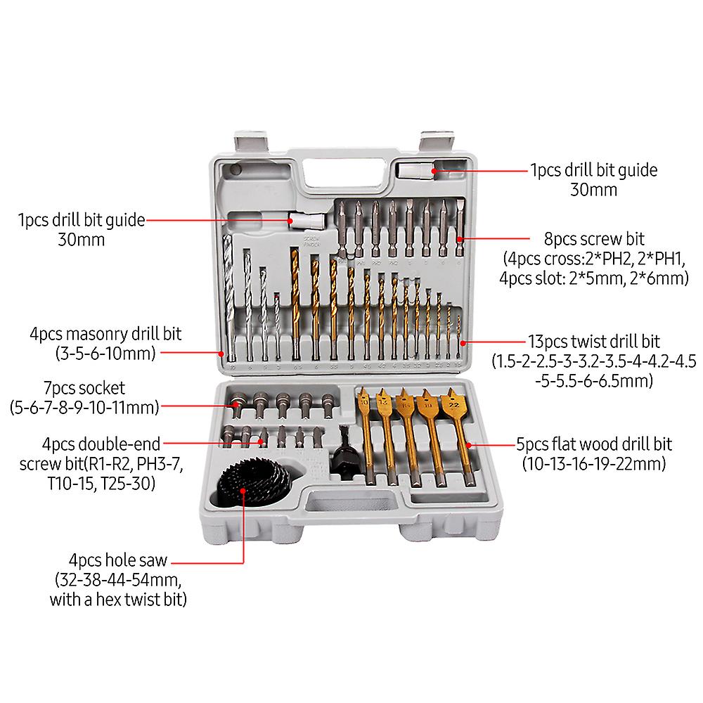 47 Pieces Drill Bit Set Screwdriver Bit Set Includes Hole Saws Masonry Drill Bits Wood Drill Bits and More With Plastic Case For Diy Household Repair No