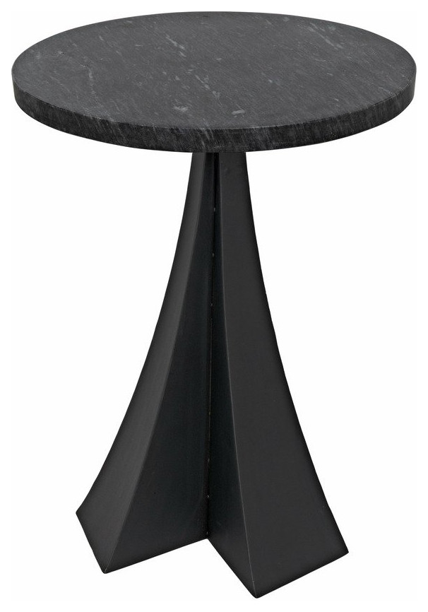 Noir Hortensia Round Industrial Side Table  Black Metal  ampMarble  18 quotDia.   Industrial   Side Tables And End Tables   by HedgeApple  Houzz