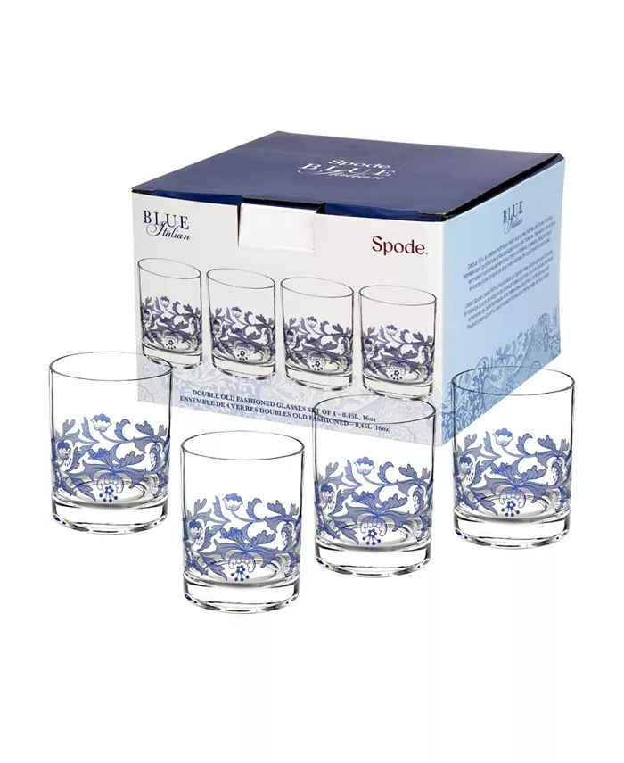 Spode Blue Italian Double Old Fashioned Glasses Set of 4