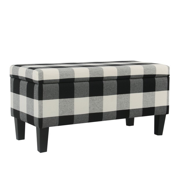 Large Decorative Storage Bench Black Plaid Homepop