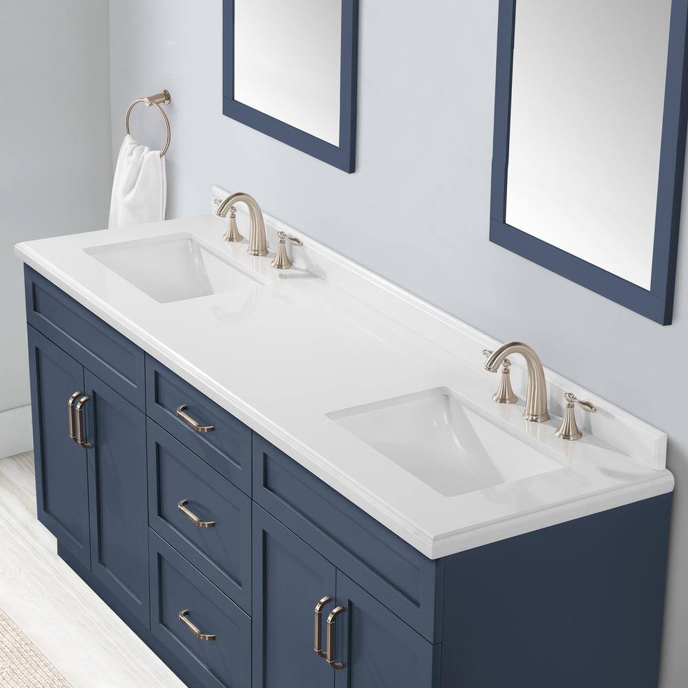 Home Decorators Collection Lincoln 72 in. W x 22 in. D x 34.5 in. H Bath Vanity in Midnight Blue with White Cultured Marble Top Lincoln 72