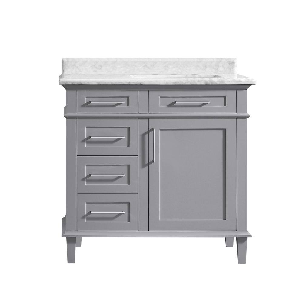 Home Decorators Collection Sonoma 36 in. W x 22.1 in. D x 34.3 in. H Freestanding Bath Vanity in Pebble Gray with Carrara Marble Top 8105100240