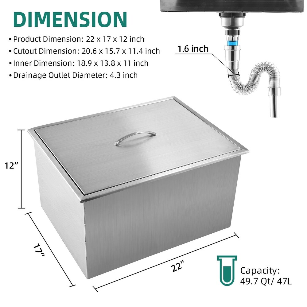 Moasis 31.7/49.7 Qt Drop in Ice Chest Stainless Steel Ice Cooler with Sliding Cover Drop in Ice Bin