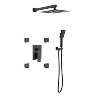 Tomfaucet 3-Spray Patterns 10 in. Wall Mount Dual Shower Heads Shower System with 4 Body Jets in Matte Black TFK0084MB