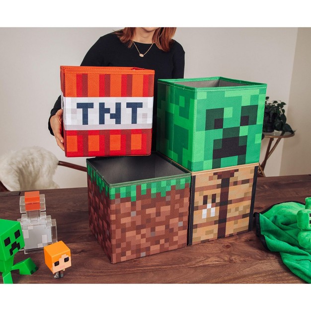 Ukonic Minecraft 10 inch Storage Bin Organizer Set Creeper Tnt Grass Craft Table