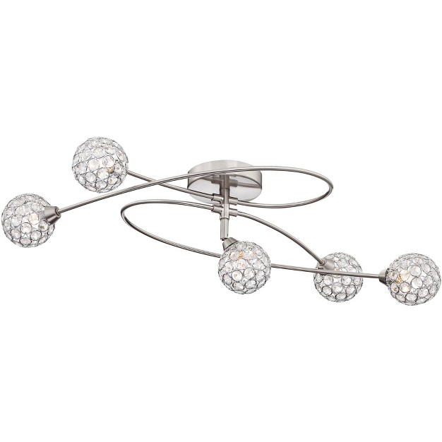 Wide Brushed Nickel 5 light Crystal Globe For Bedroom Kitchen Hallway