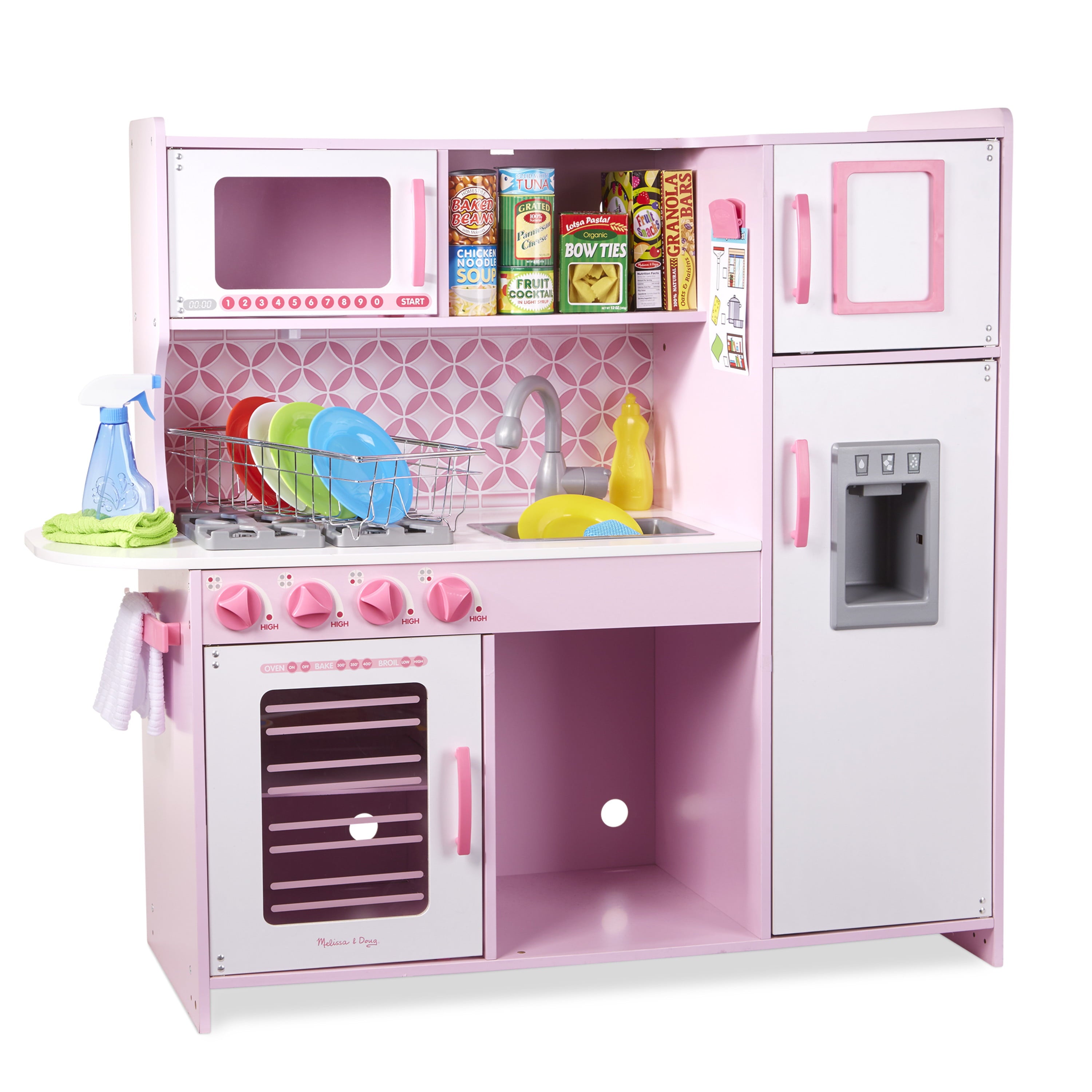 Melissa and Doug Wooden Chef’s Pretend Play Toy Kitchen With “Ice” Cube Dispenser – Cupcake Pink/White