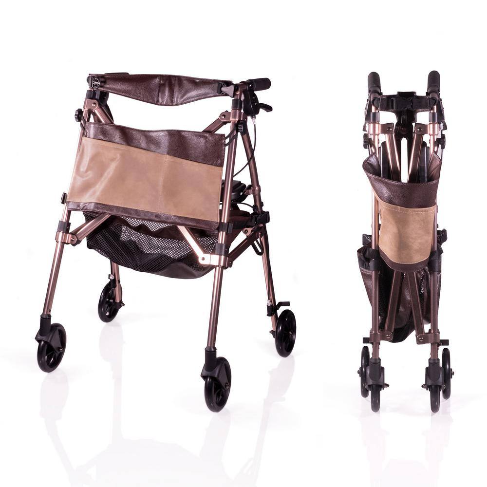 SIGNATURE LIFE Elite Travel Micro 4-Wheeled Rollator with Seat for Petite and Juniors in Champagne Gold 7675-CG