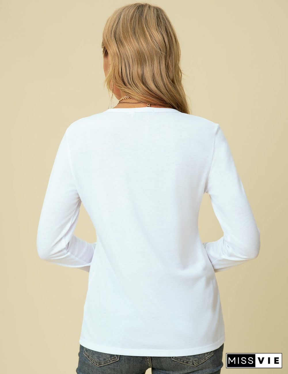 Solid Casual Long Sleeve V Neck Tops