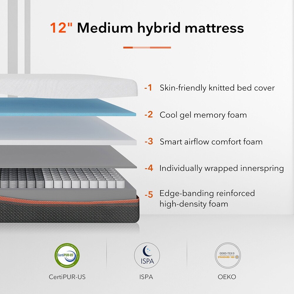Sweetnight 12 inch Hybrid Memory Foam Innerspring Mattress