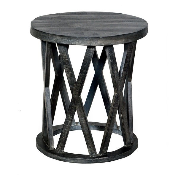 22 Inch Urban Farmhouse Style Round Wooden End Table with Airy Design Base for Hallway， Foyer， Den， Bedroom， or Living Room