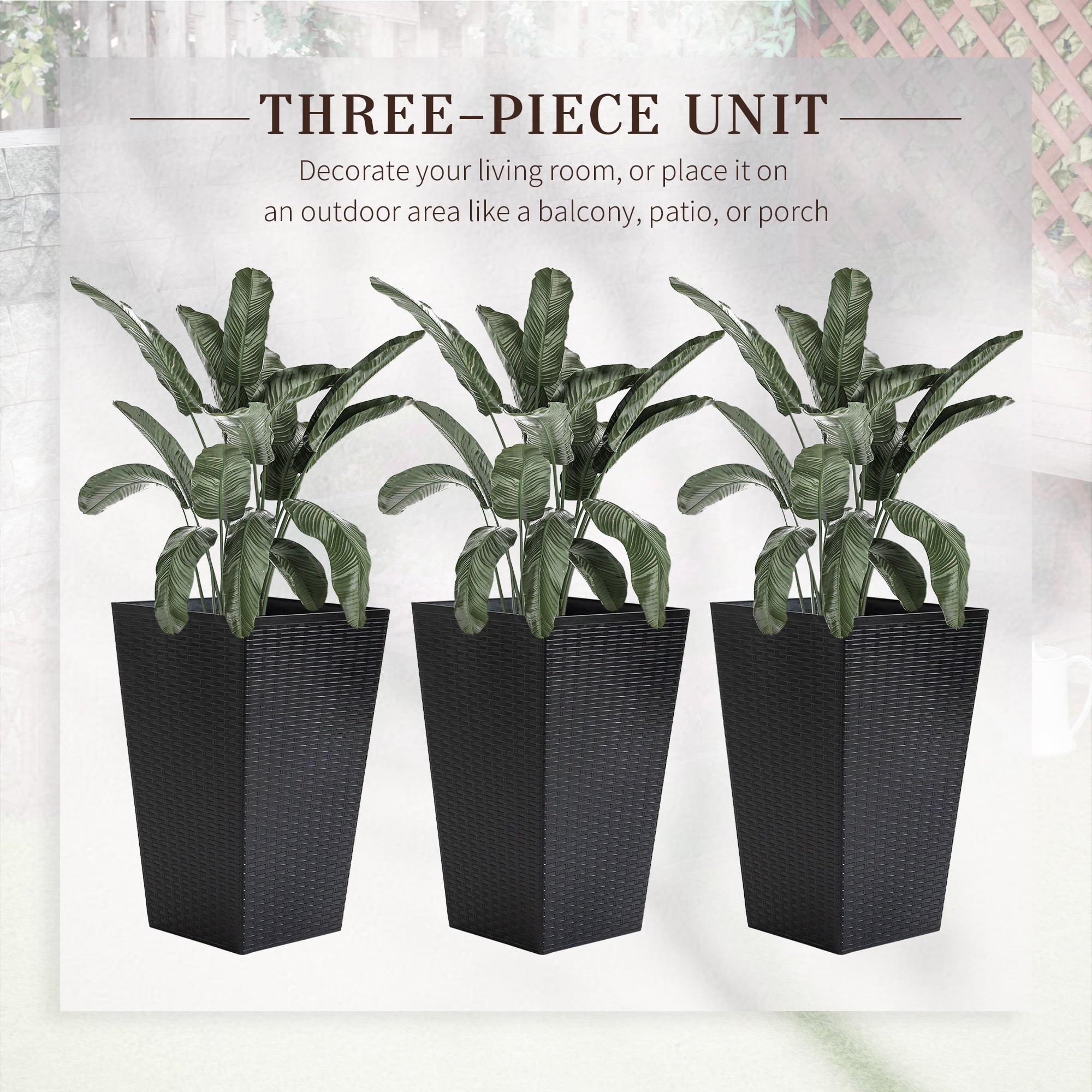 Outsunny Set of 3 Outdoor & Indoor Flower Pot Set for Front Door, Entryway, Polypropylene Black