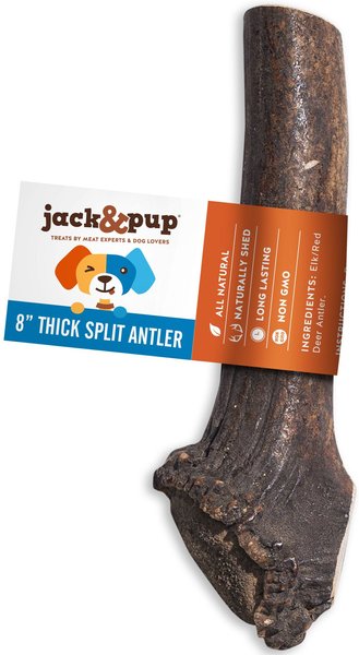 Jack and Pup Large Split Elk Antler Extra Thick Dog Chew Treats， 8-in