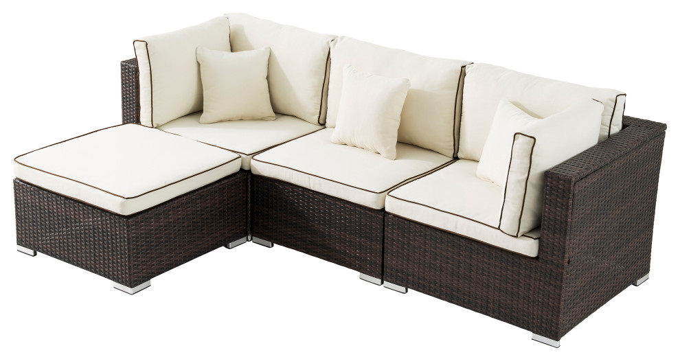 Saint Birch Carrington 4 Piece Wicker / Rattan Outdoor Sectional Set in Beige   Tropical   Outdoor Sofas   by SAINT BIRCH LLC  Houzz