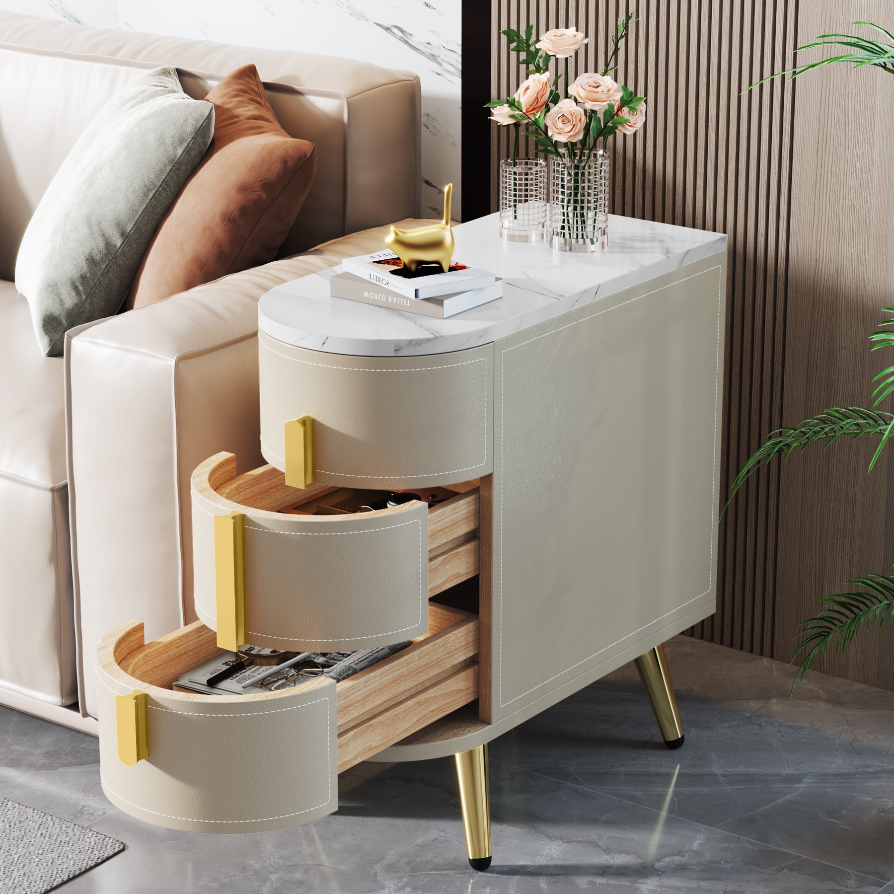 3-Drawer End Table, Modern Side Table Bedside Table Nightstands