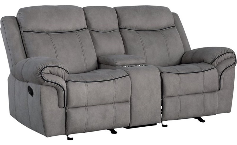 ACME Zubaida Reclining Loveseat with USB Dock  ampConsole in 2 Tone Gray Velvet   Transitional   Loveseats   by Acme Furniture  Houzz