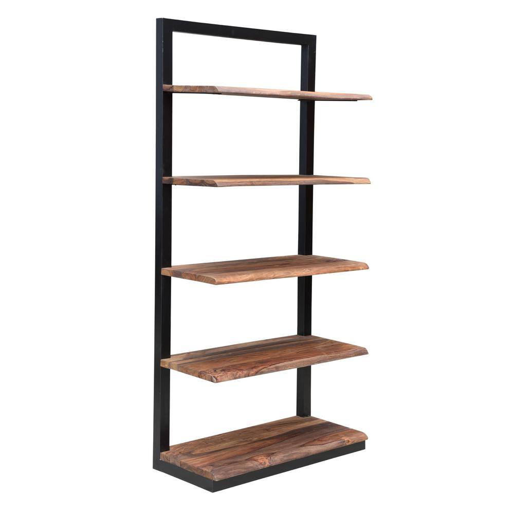 Coast To Coast Accents Brownstone II 75 in. Nut Brown Wood and Metal 5-Shelf Bookcase 49529