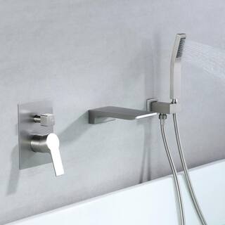 Nestfair Single-Handle Wall Mount Roman Tub Faucet with Hand Shower in Brushed Nickel SMD8020N