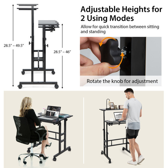 Costway 38794152 Mobile Stand up Computer Desk wit...