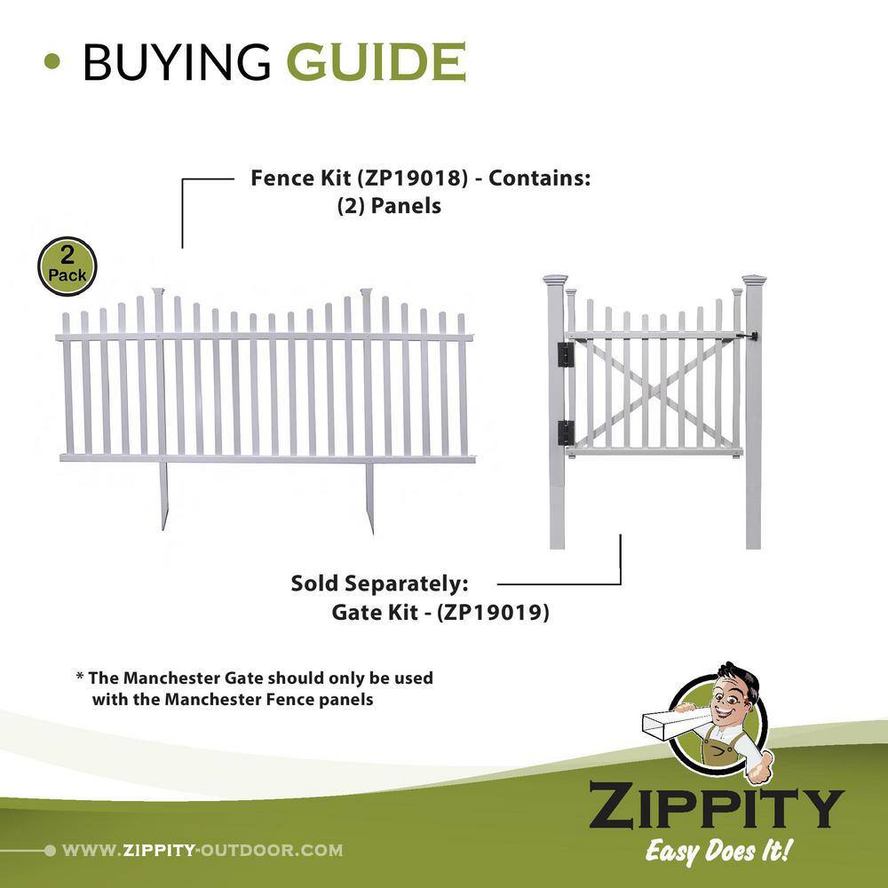 Zippity Outdoor Products 3-12 ft. H x 3-12 ft. W White Vinyl Manchester Fence Gate Kit with Posts and Hardware ZP19019