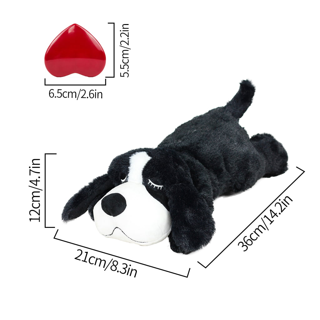 AIPINQI Doggy Heartbeat Stuffed Toy， Pet Anxiety Relief Sleep Aid Calming Toys， Black White