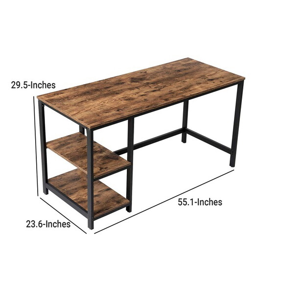 Industrial 55 inch Wood and Metal Desk with 2 Shel...