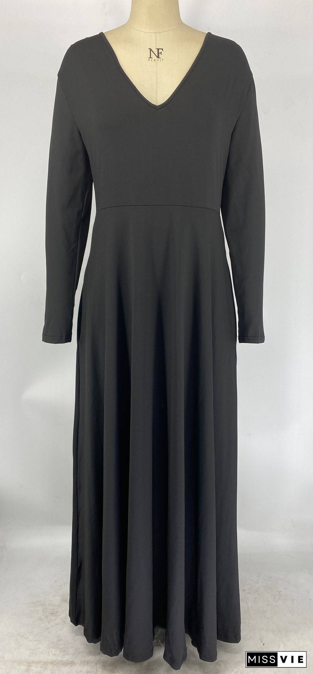 V Neck Long Sleeve Big Hem Plus Size Dress