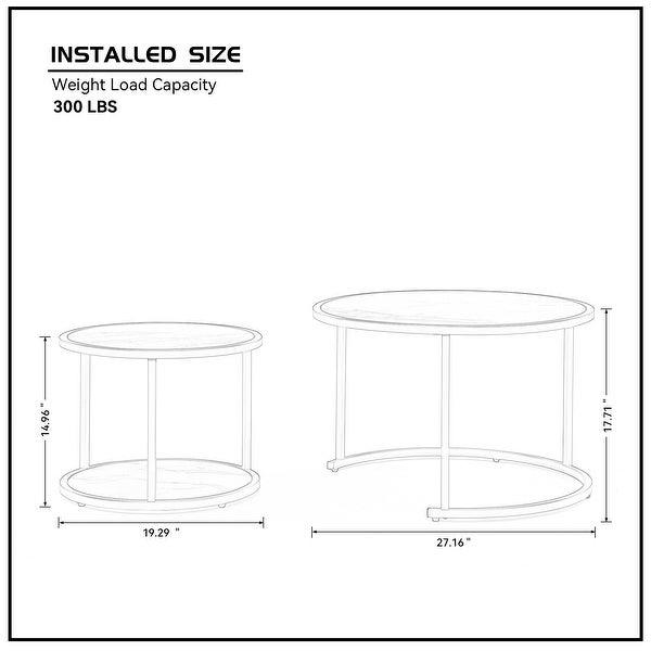 Marble Pattern MDF Top with Metal Frame Nesting Coffee Table Set Of 2， Elegant and Beautiful， Nesting Tables