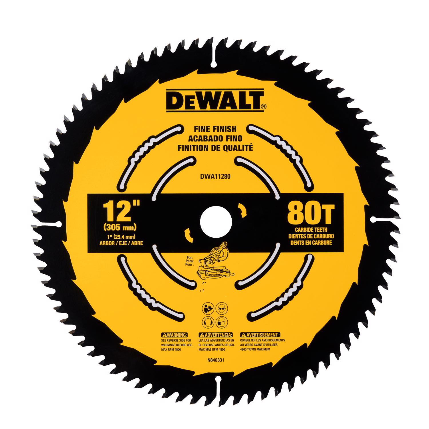 DW 12 in. D X 1 in. Fine Finish Carbide Tipped Circular Saw Blade 80 teeth 1 pc