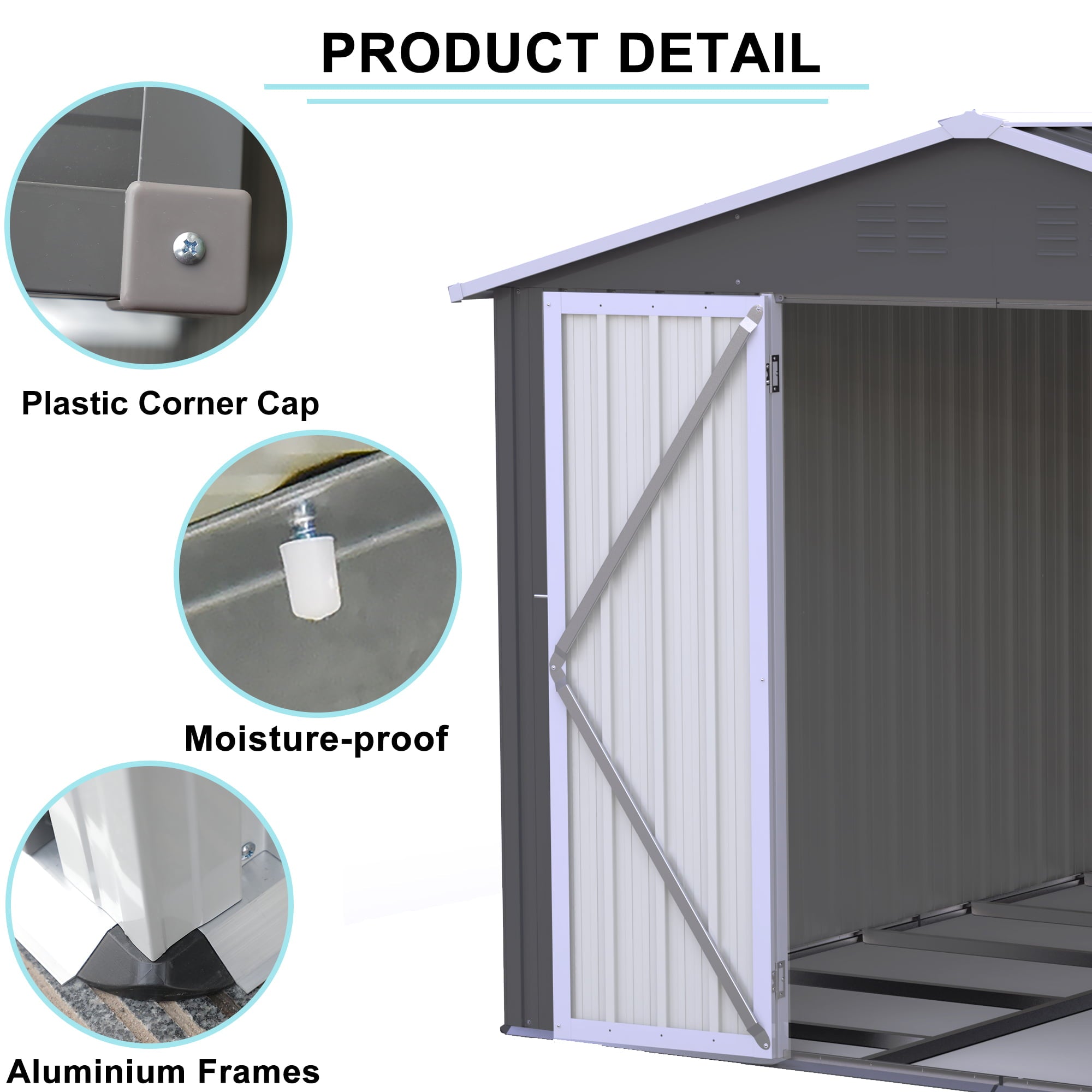 LZBEITEM 8'x10' Outdoor Metal Storage Shed, Galvanized Steel Garden Shed, Metal Garden Tool Shed with Double Lockable Doors for Backyard Patio Lawn, Gray